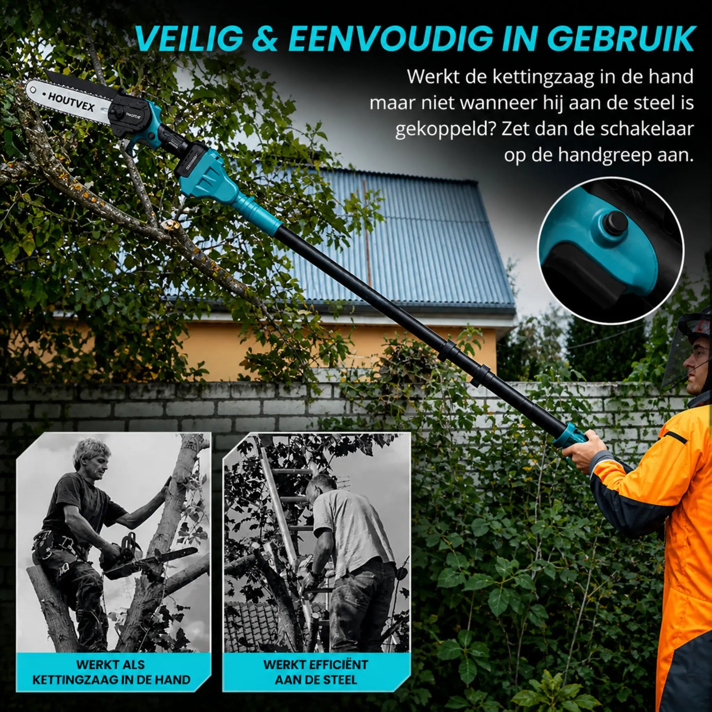 HOUTVEX F2 - 2-in-1 Draadloze Stokkettingzaag Pro + GRATIS BBATTERIJ & OPLADER