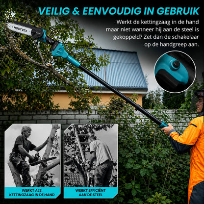 HOUTVEX F2 - 2-in-1 Draadloze Stokkettingzaag Pro + GRATIS BBATTERIJ & OPLADER