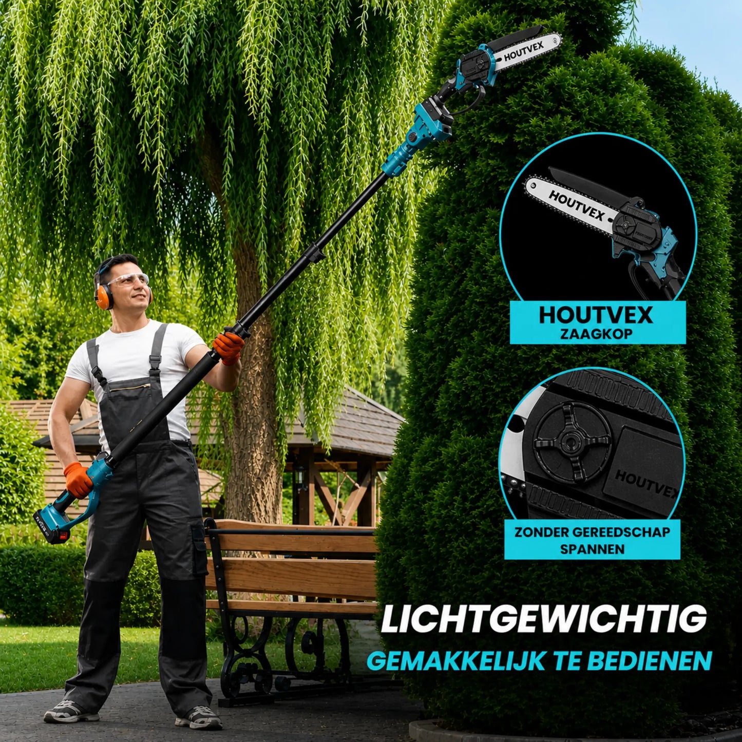 HOUTVEX F2 - 2-in-1 Draadloze Stokkettingzaag Pro + GRATIS BBATTERIJ & OPLADER