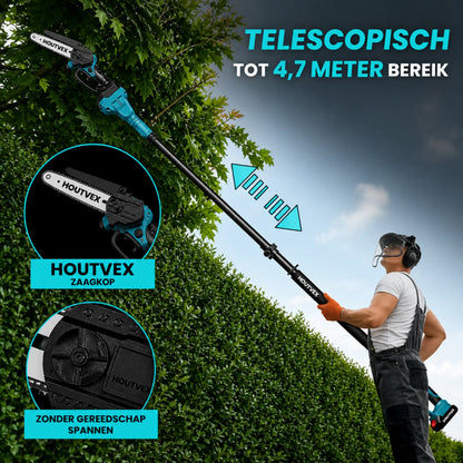 HOUTVEX F2 - 2-in-1 Draadloze Stokkettingzaag Pro + GRATIS BBATTERIJ & OPLADER